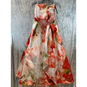 Donna Karan New York Strapless Floral Gown Coral Orange Maxi Dress KA5B29K8 4